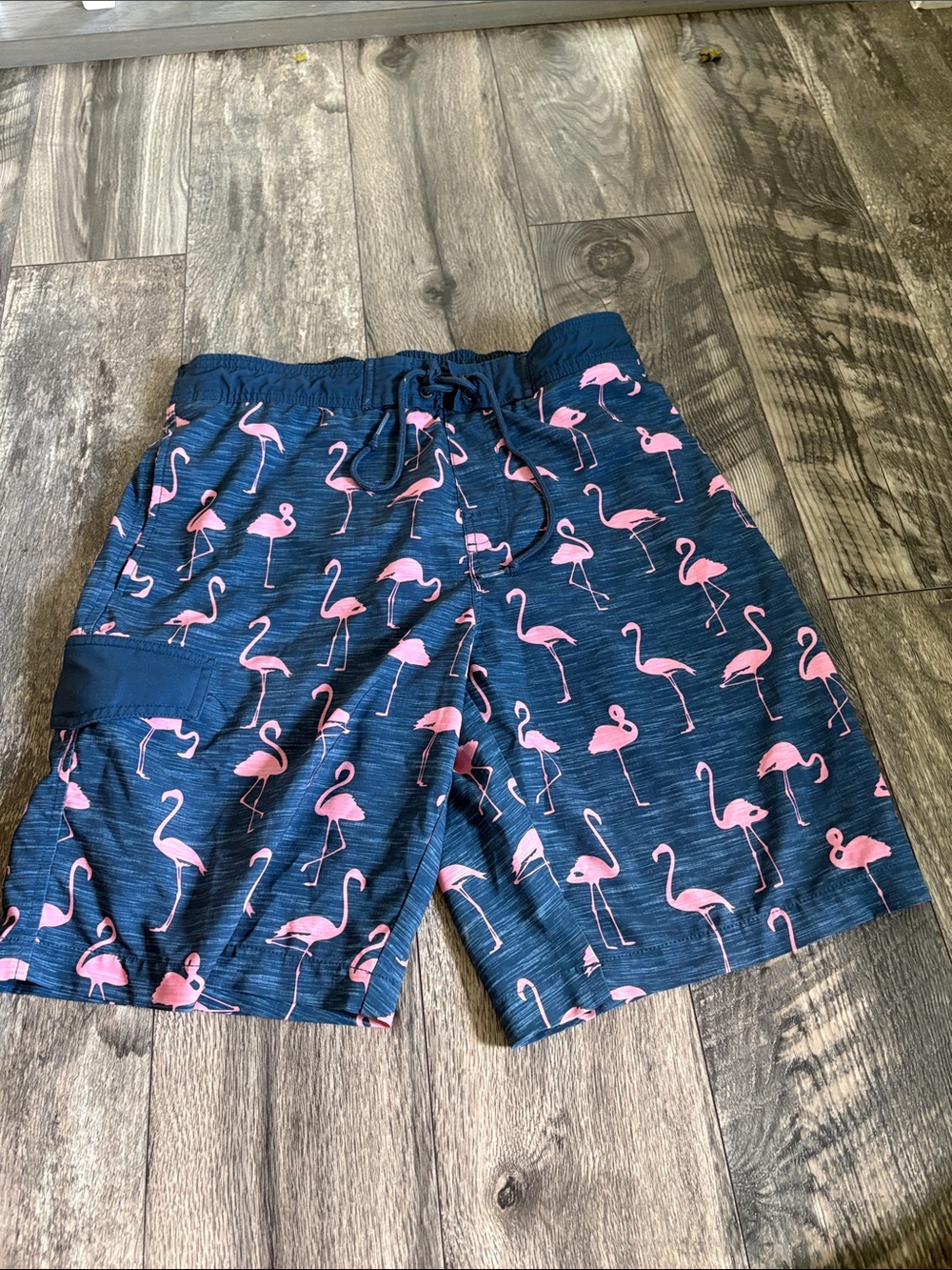Kohl's Navy Blue Swim Trunks with Pink Flamingo Print